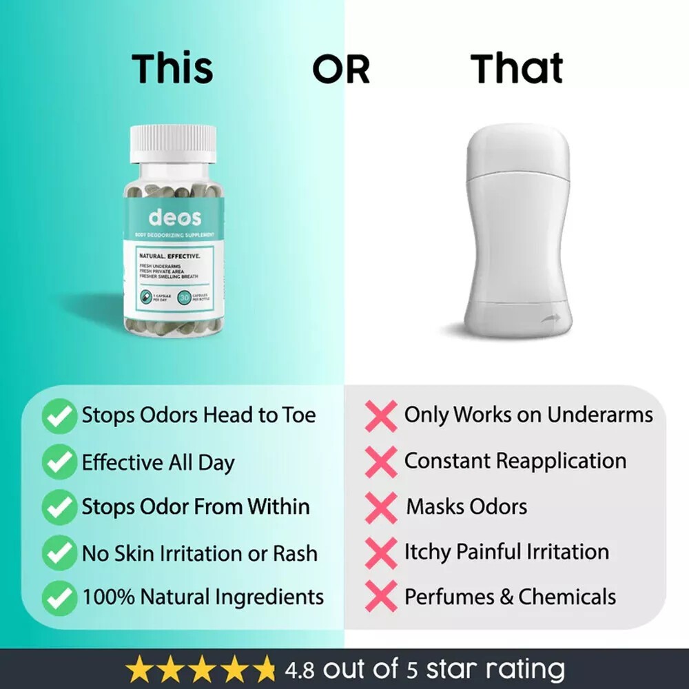 3 Bottles DEOS Internal Deodorant Supplement – Full Body Deodorizer 30 Capsules