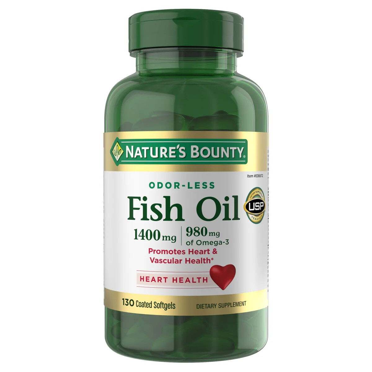 Nature’s Bounty Fish Oil 1400 mg 130 Coated Softgels 980 mg of Omega-3