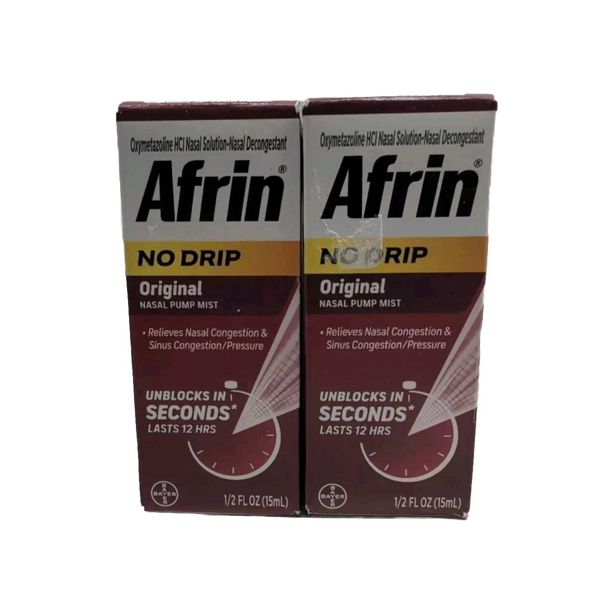 (2) AFRIN NO DRIP ORIGINAL NASAL PUMP MIST CONGESTION & SINUS 15 ML EXP-12/2025+