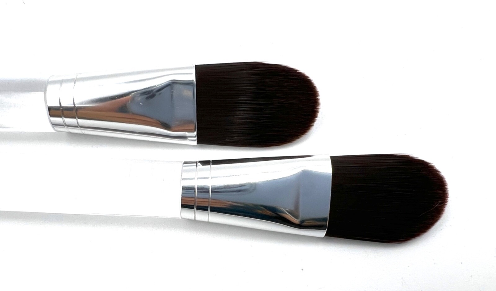 2 Piece Brush: Clinique 6″ Powder Foundation Brush Clear Handle~ Standard Size