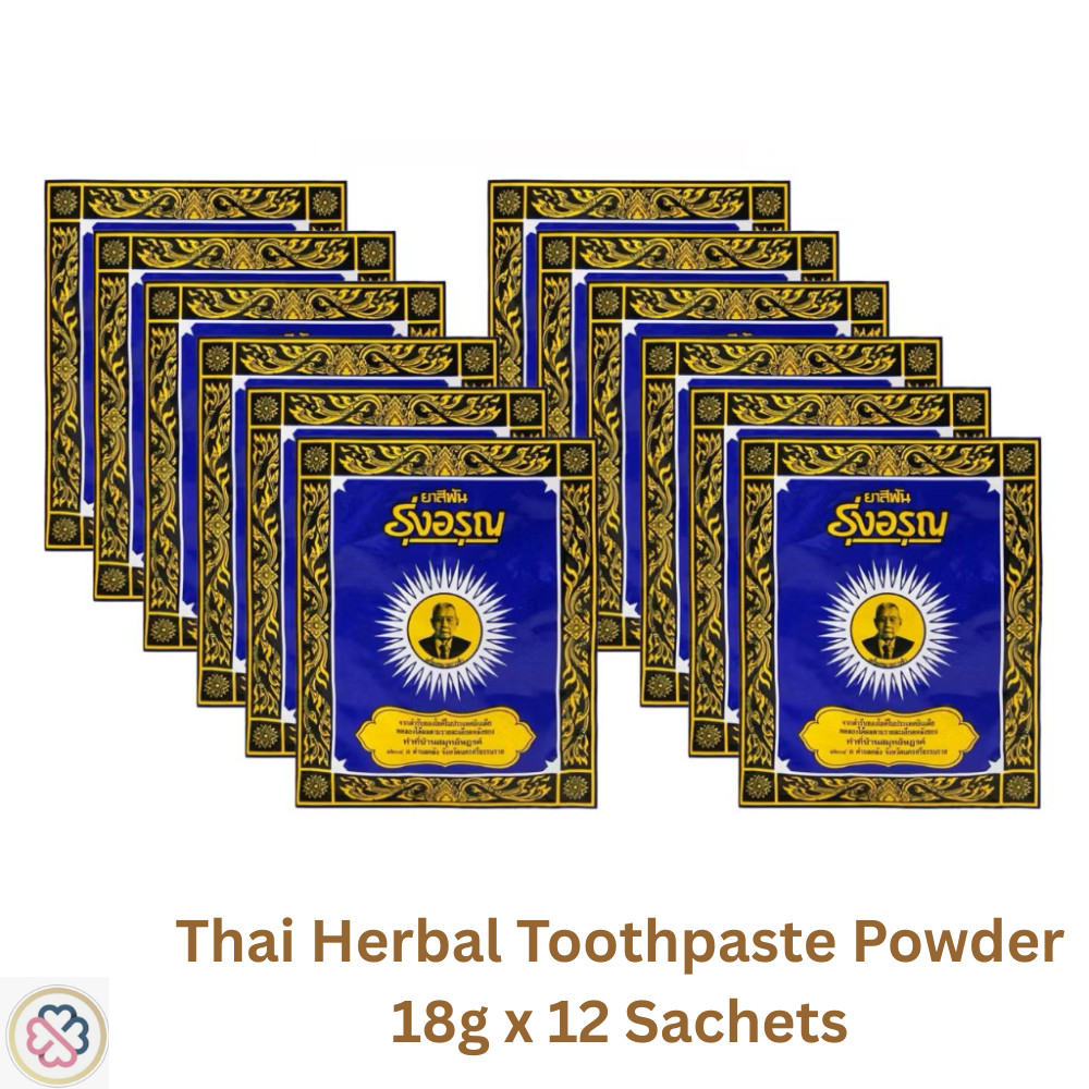 Roong Aroon Thai Herbal Tooth Powder Toothpaste Clean mouth Fresh scent 18g x12