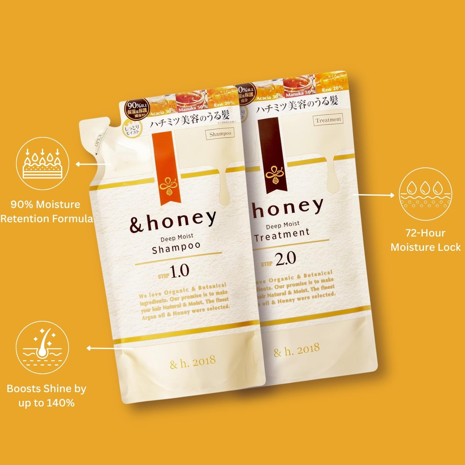 &honey Deep Moist Shampoo/Treatment Set Refill 11.8 fl oz/12.3 fl oz Japan Made