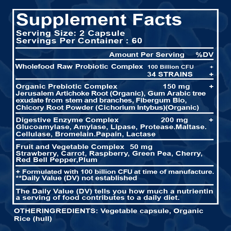 34 Strains with 100 Billion Probiotics CFU Probiotic Capsules Digestive Support