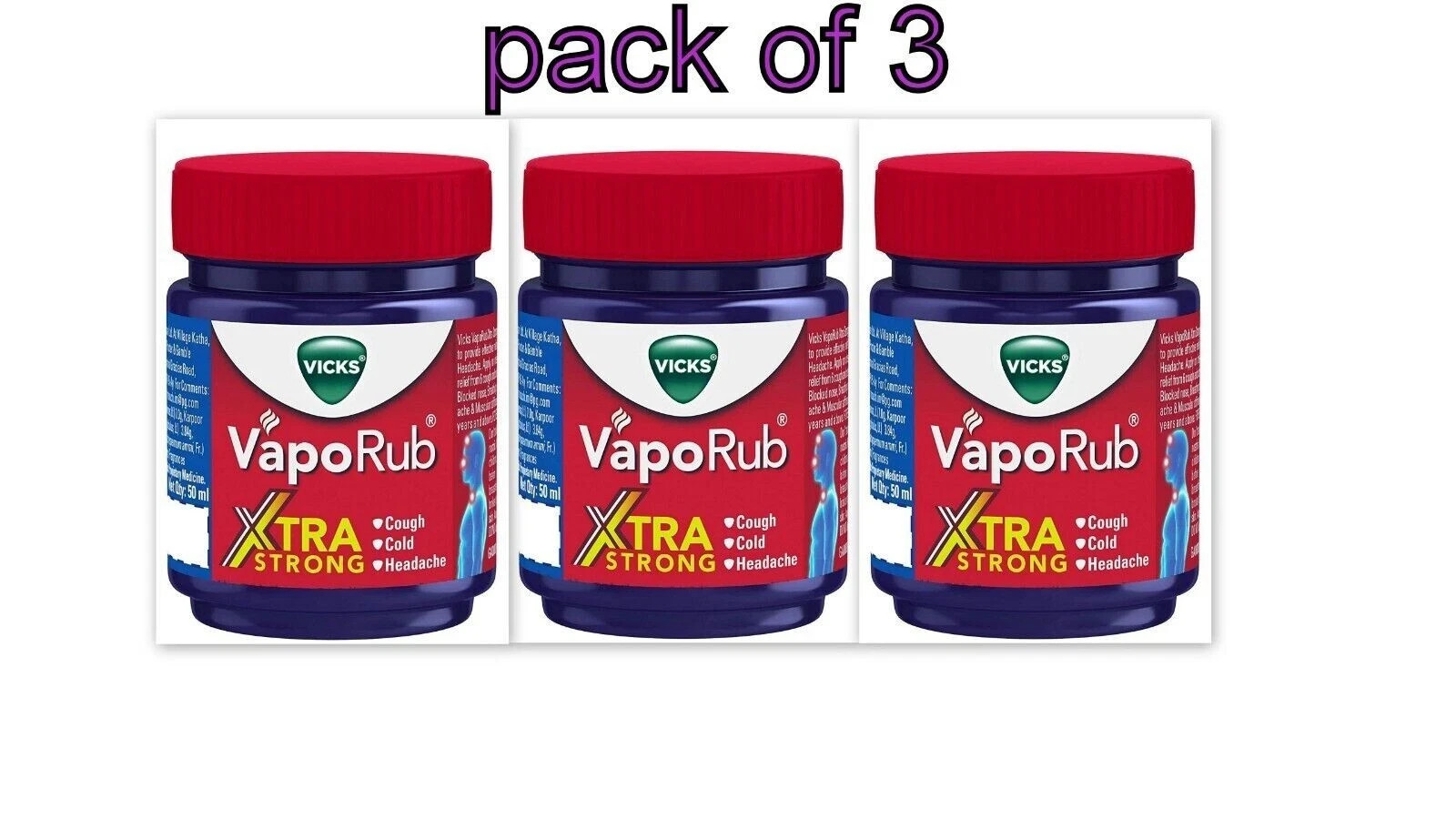 Vicks VapoRub Xtra Strong, 50 ml (pack of 3) Free ship