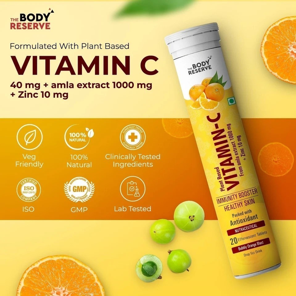 The Body Reserve Natural Vitamin C, Amla Extract With Zinc | Orange Flavour 80N