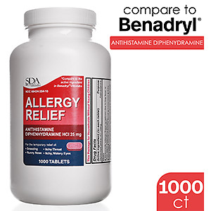 Allergy Relief | Diphenhydramine HCl 25mg 1000 Tablets | Relief