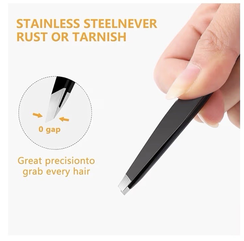 Stainless Steel Rust-Resistant Tweezer Set Flat Slant Angled Pointed 3.78″