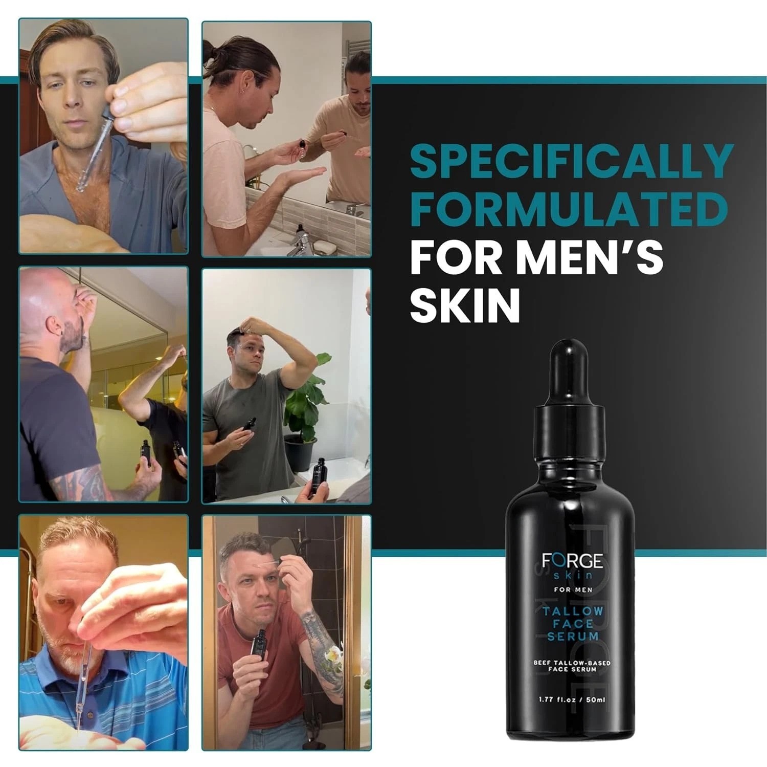 FORGE SKIN For Men Tallow Face Serum ~ Beef Tallow-Based Face Serum ~ 1.77 fl oz