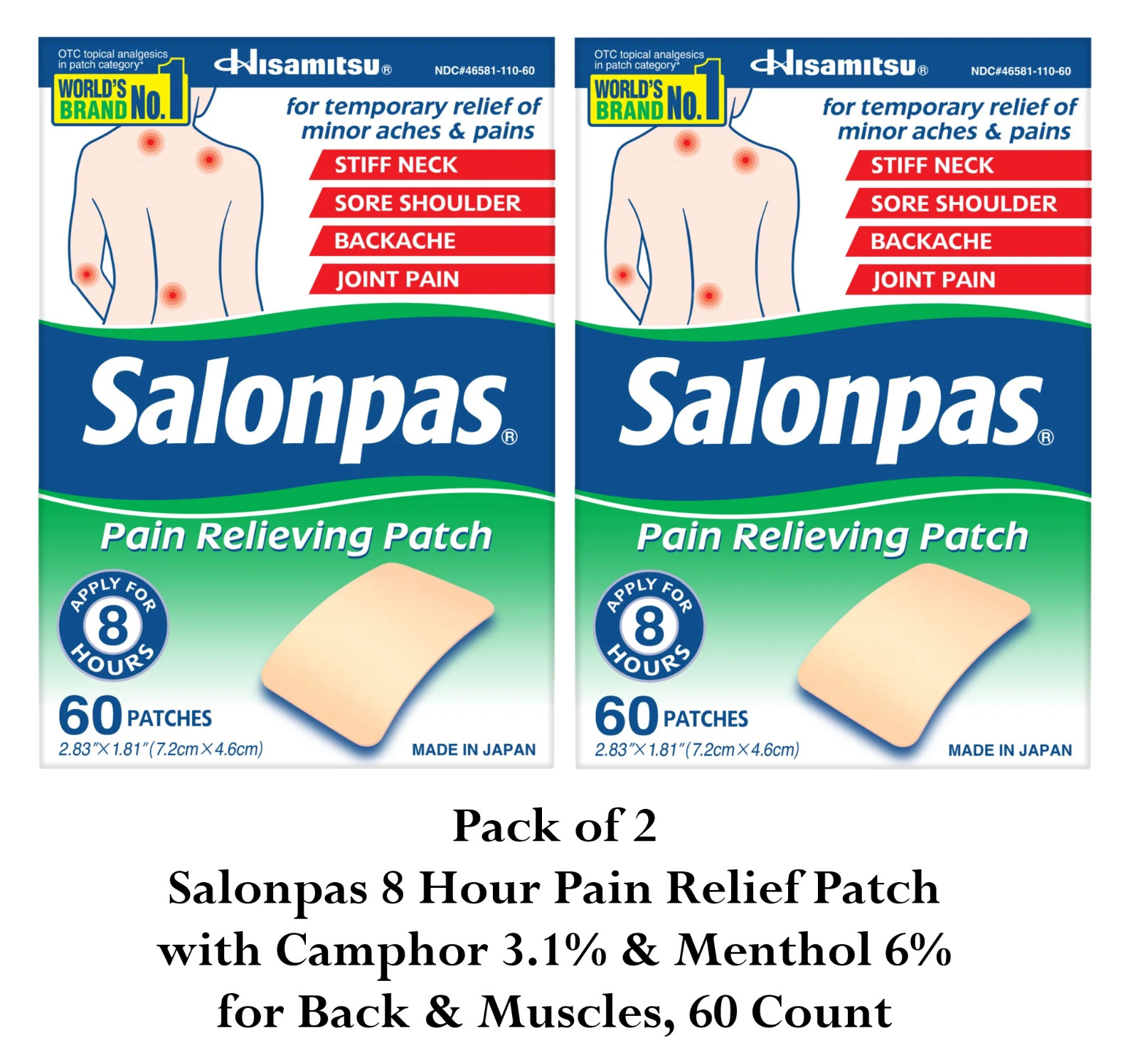 Salonpas Pain Relieving Patches – 120 Count for Back Joints, Muscles, Parche 8Hr