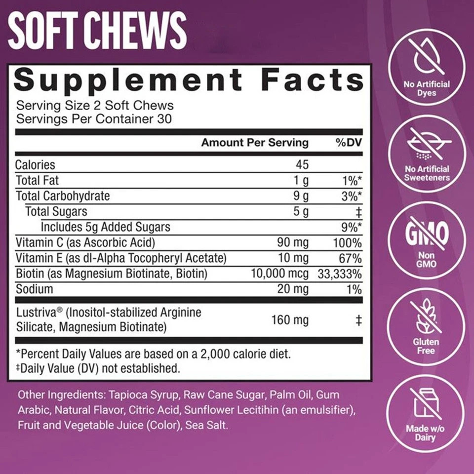 Force Factor Hair Growth Accelerator Soft Chews, Hair Growth Vitamins For Women