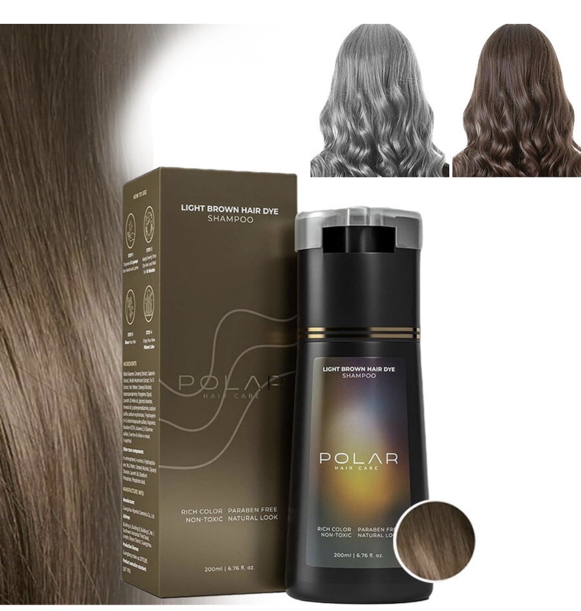 Polar-Hair Dye Shampoo Polar Hair Care Shampoo 200ML/6.7 OZ (Light Brown) X 2