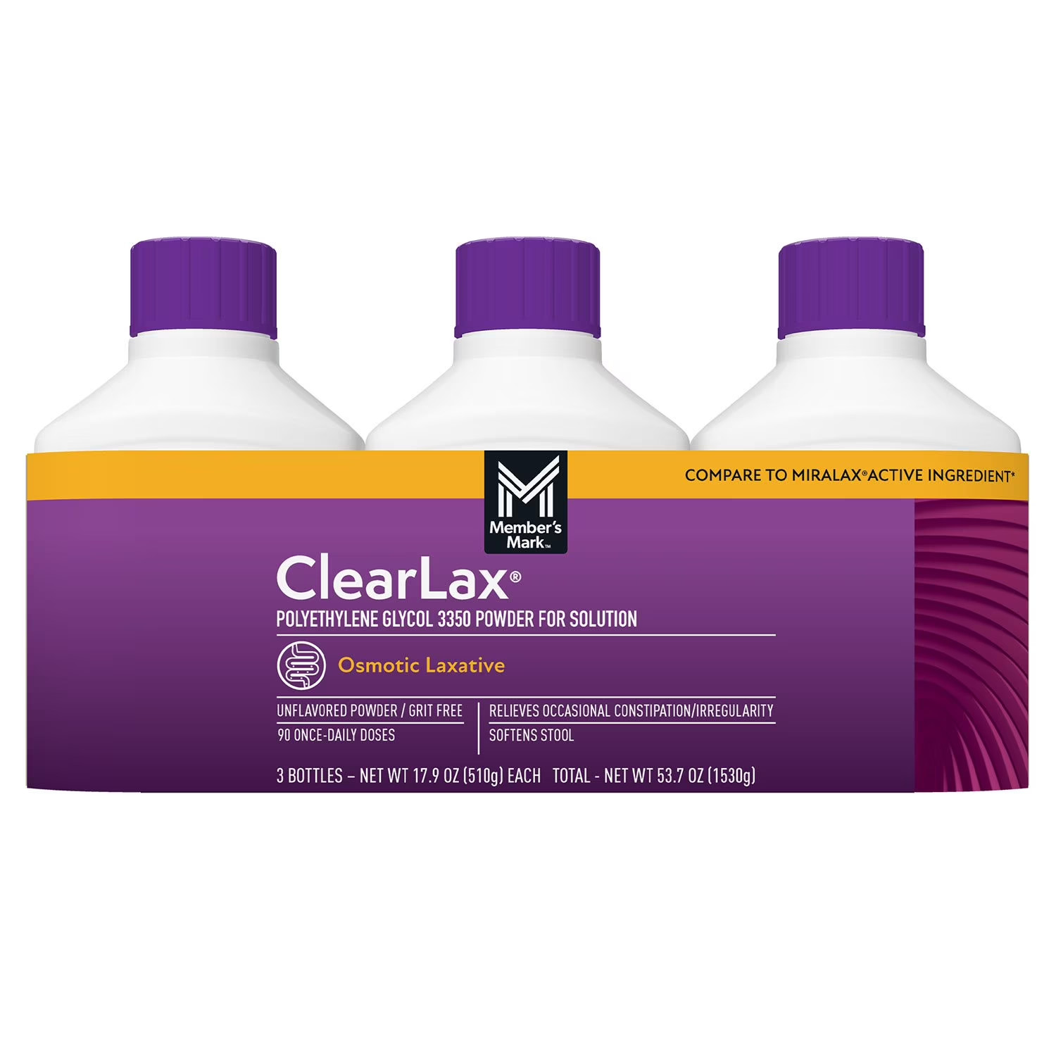 Member’s Mark ClearLAX Polyethylene Glycol 3350 Powder, 17.9 oz., 3 pk