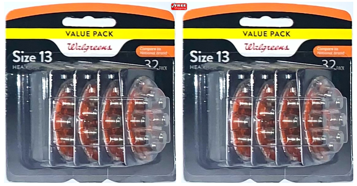Walgreens Hearing Aid Size 13 Batteries-2 x 32 PACK=64 Batteries Best By 01/2025