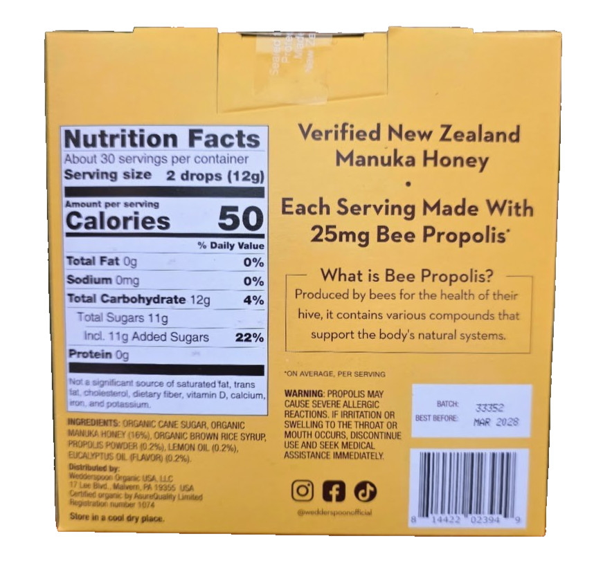 Wedderspoon Organic Manuka Honey Lemon Drops, 60 Count, Free Shipping-EXP:2028
