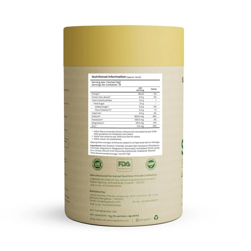 Supply6 Salts | Electrolyte Mix | Zero Added Sugar, (36 Servings, Lemon Lime)