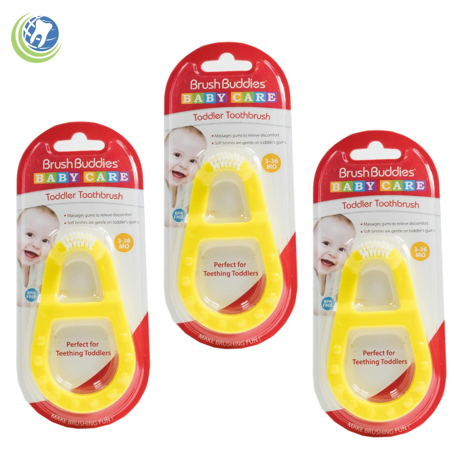 3X New Brush Buddies Baby Care Toddler Toothbrush 3-36 Months Discomfort Relief