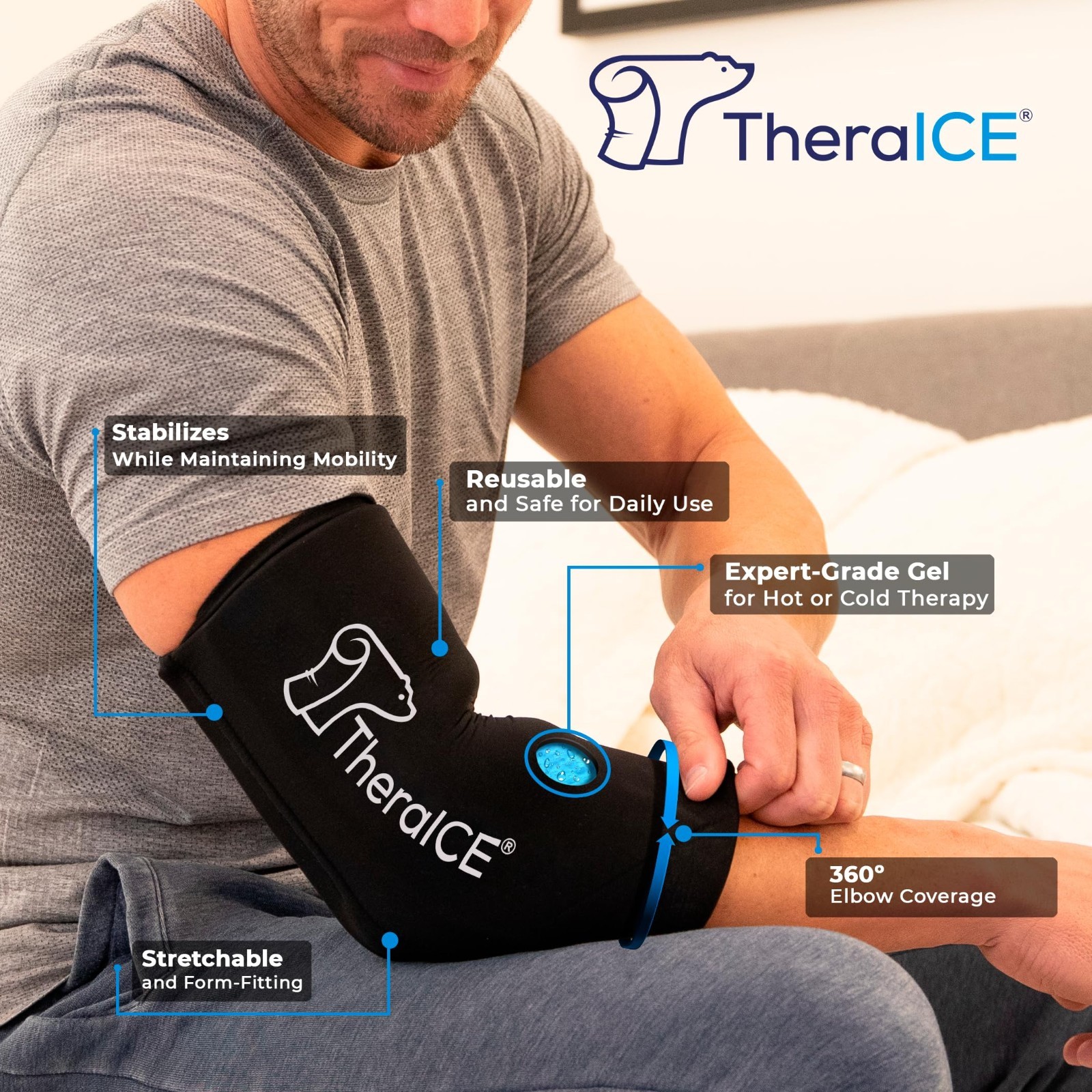 Elbow Ice Pack Wrap Compression Sleeve – Reusable Gel Cold Pack for Pain Relief,