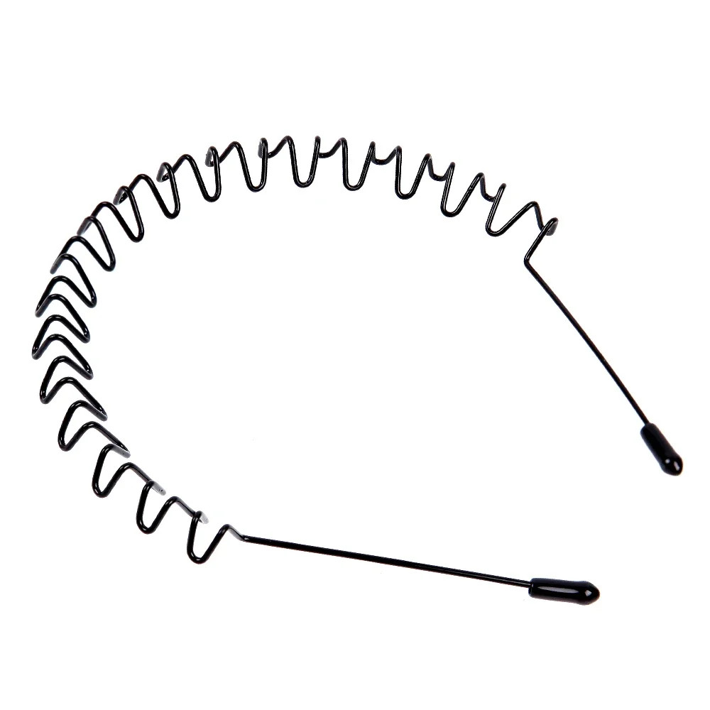 1 Pc Metal Waved Hair Band Black Head Hoop Unisex Sports Hairband Accessory