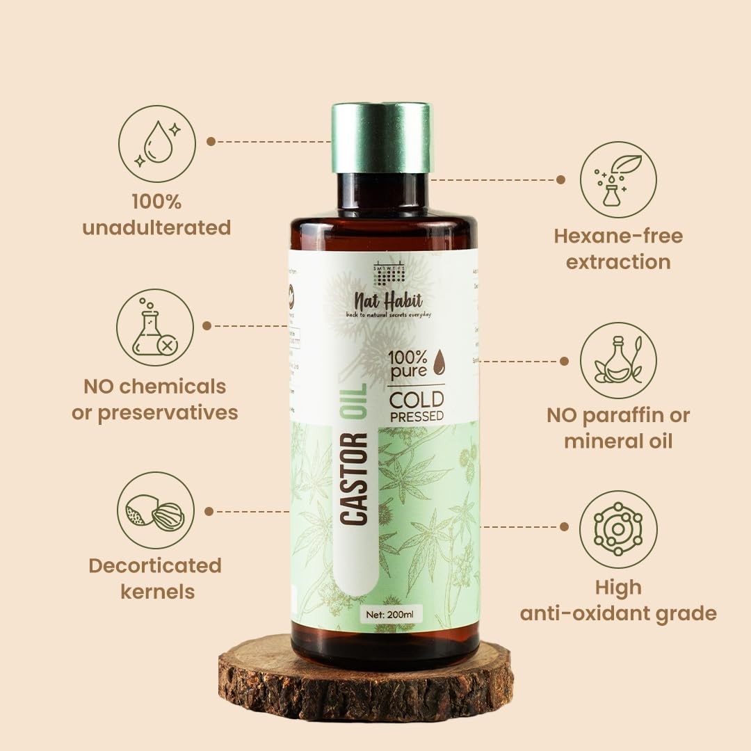 Nat Habit Cold Pressed 100% Pure Castor (Arandi) Oil for Skin & Hair 200ml