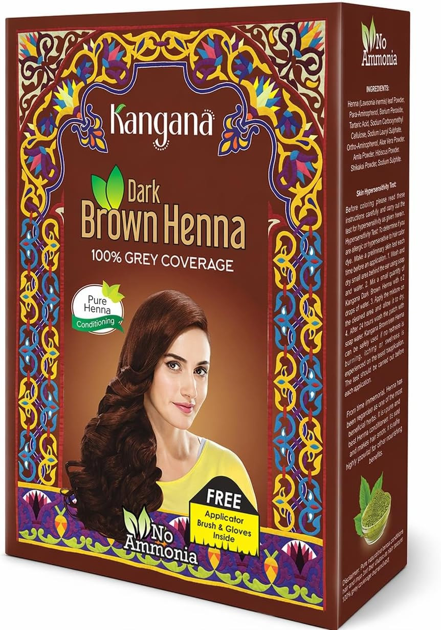 Henna Hair Color Dark Brown | Ammonia-Free Natural Dye for Grey Hair | 6 Pouches