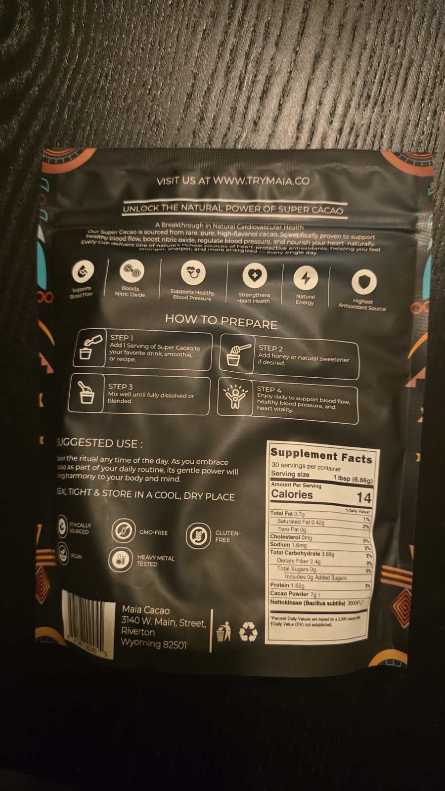 MAIA Ceremonial High Flavanol Super Cacao with NATTOKINASE 7 oz 30 Servings