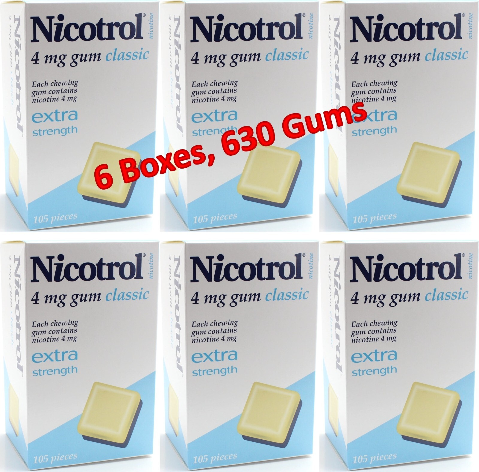 Nicotrol Nicotine Gum 4mg Classic. 6 Boxes of 105 Gums. Total 630… Exp 12/2025