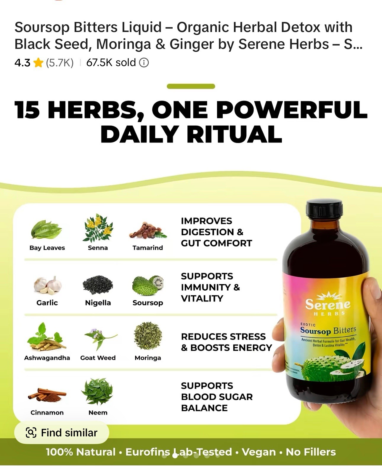 Serene Herbs Soursop Bitters Liquid Detox, Vegan No Fillers, 16 fl oz