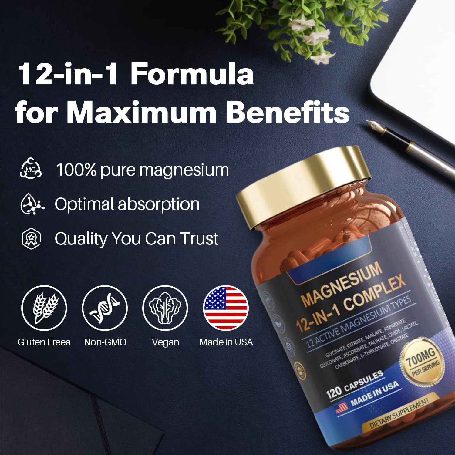 1-3 PACK Magnesium Complex 700mg 12 in 1 Magnesium Supplement with 120 counts