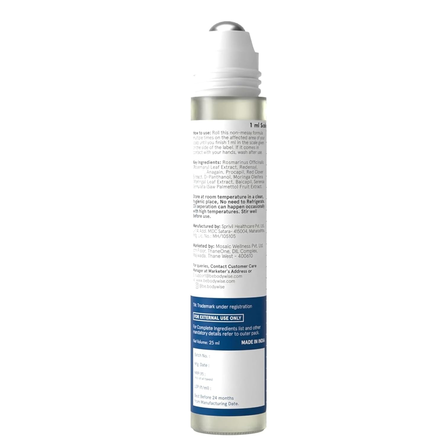 Be Bodywise Rosemary Hair Growth Serum (Roll On)|3% Redensyl& 2% Anagain