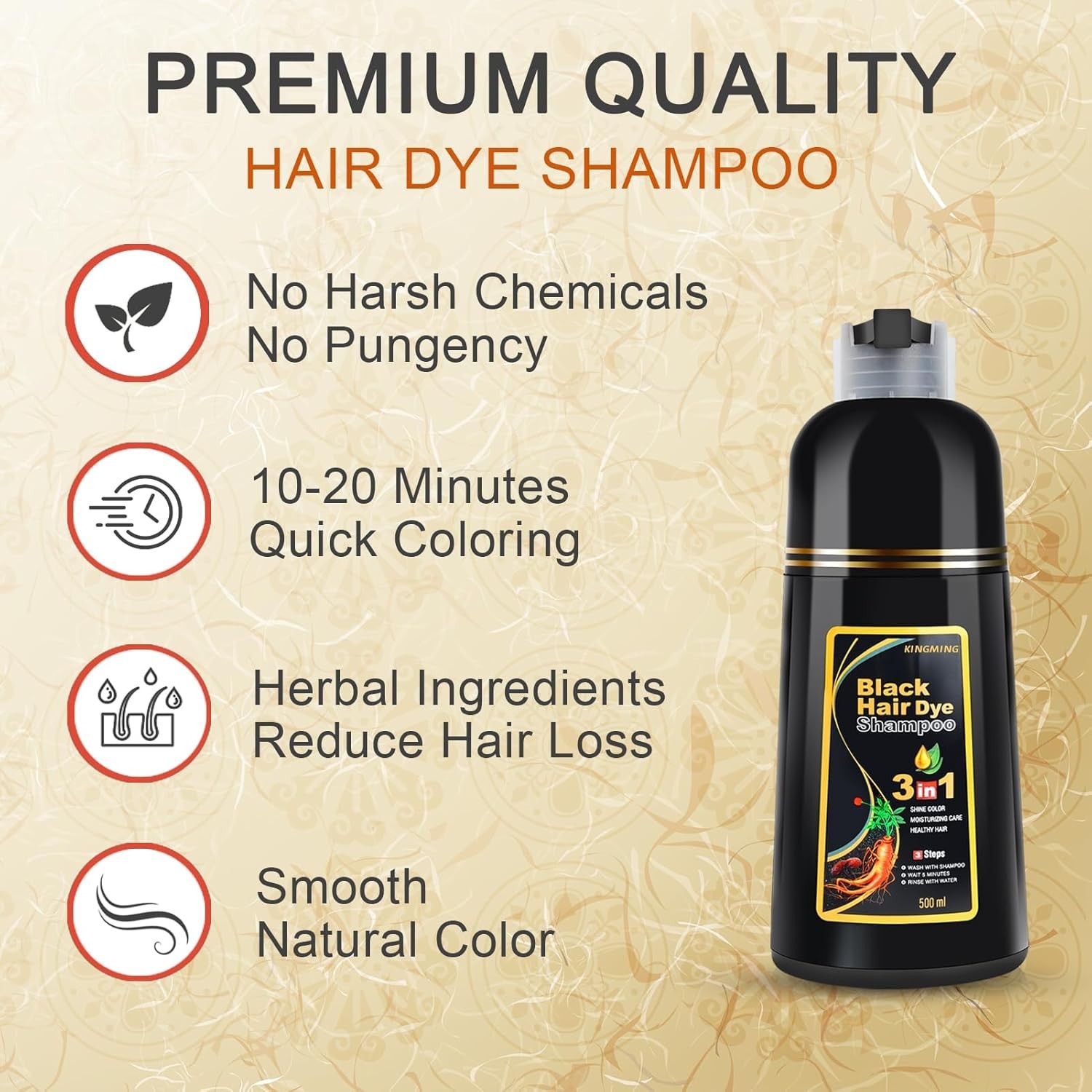MEIDU Black Hair Dye Shampoo 3 in 1, Shampoo for Color Treated Hair 100% Gray