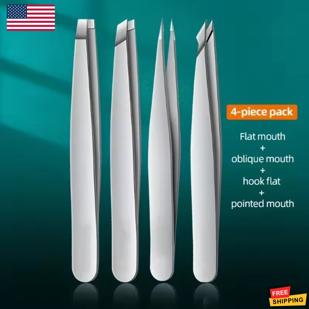 4pcs Professional Tweezers Set for Eyebrows, Splinters & Ingrown Hair Removal*