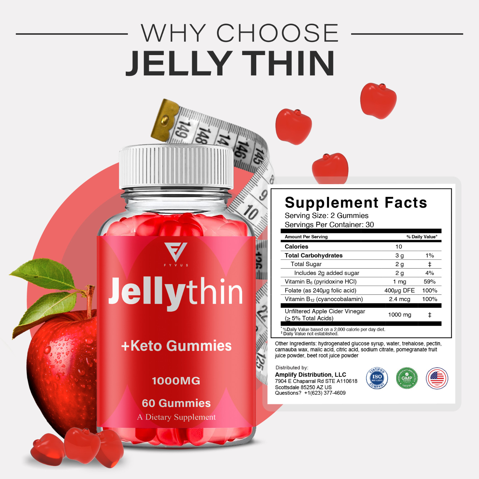 Jelly Thin Gummies, JellyThin Keto ACV Supplement (60 Gummies)