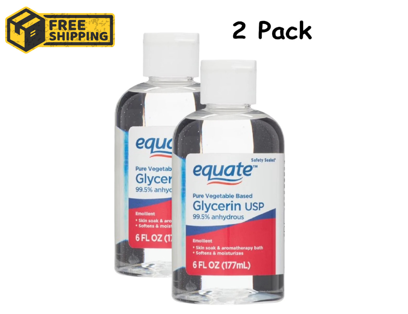 EQUATE PURE VEGETABLE BASED GLYCERIN USP 99.5% ANHYDROUS 6.oz , 2 Pack