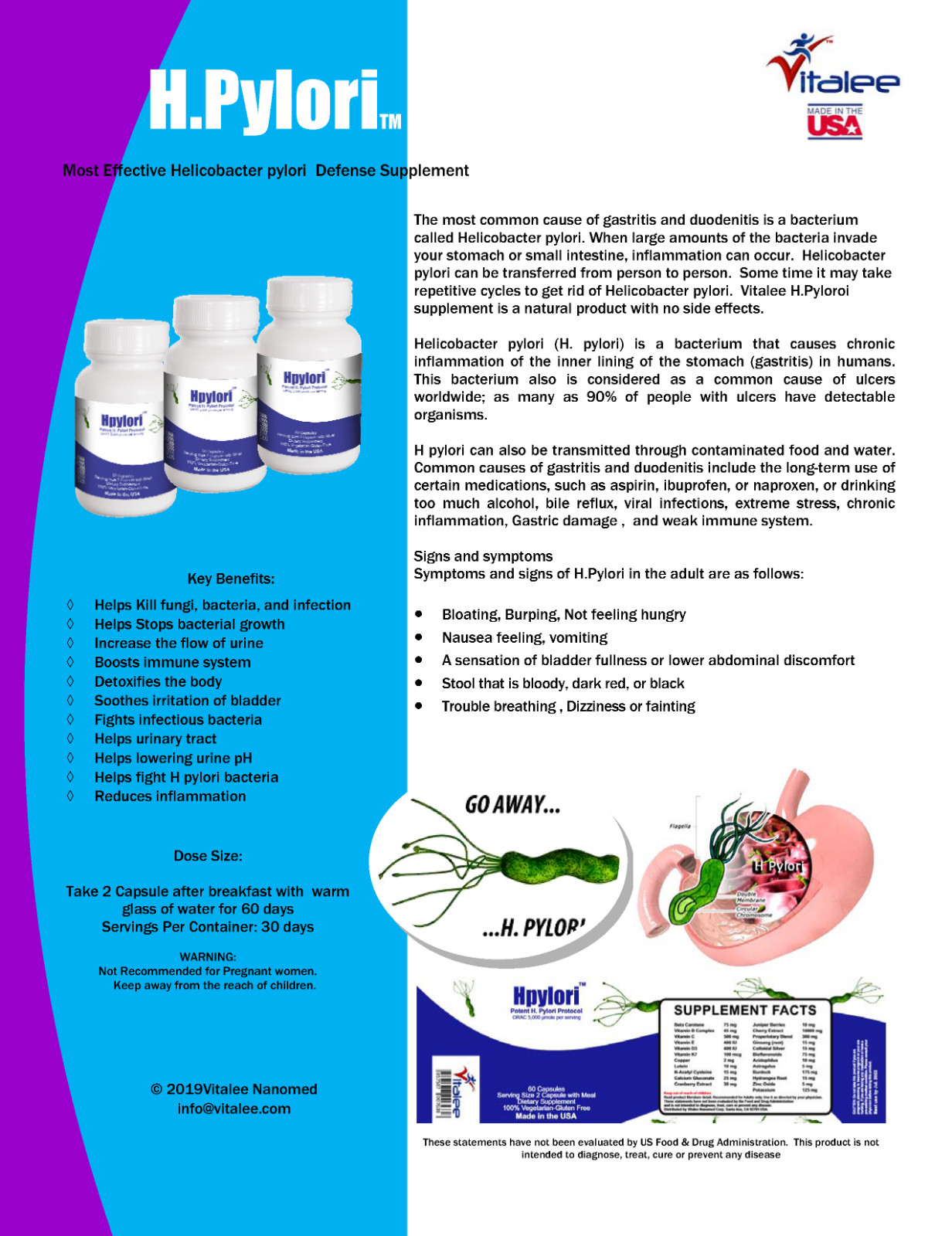 Vitalee Helicobacter Pylori and Leaky Gut Economy Pack(3X60ct)