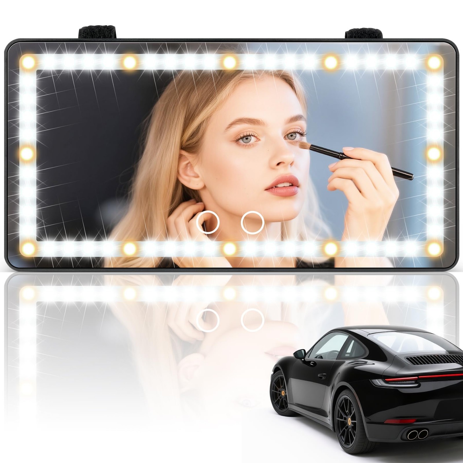 Rechargeable Car Sun Visor Makeup Mirror – 60 LED, Dimmable Touch Control, 3 Lig