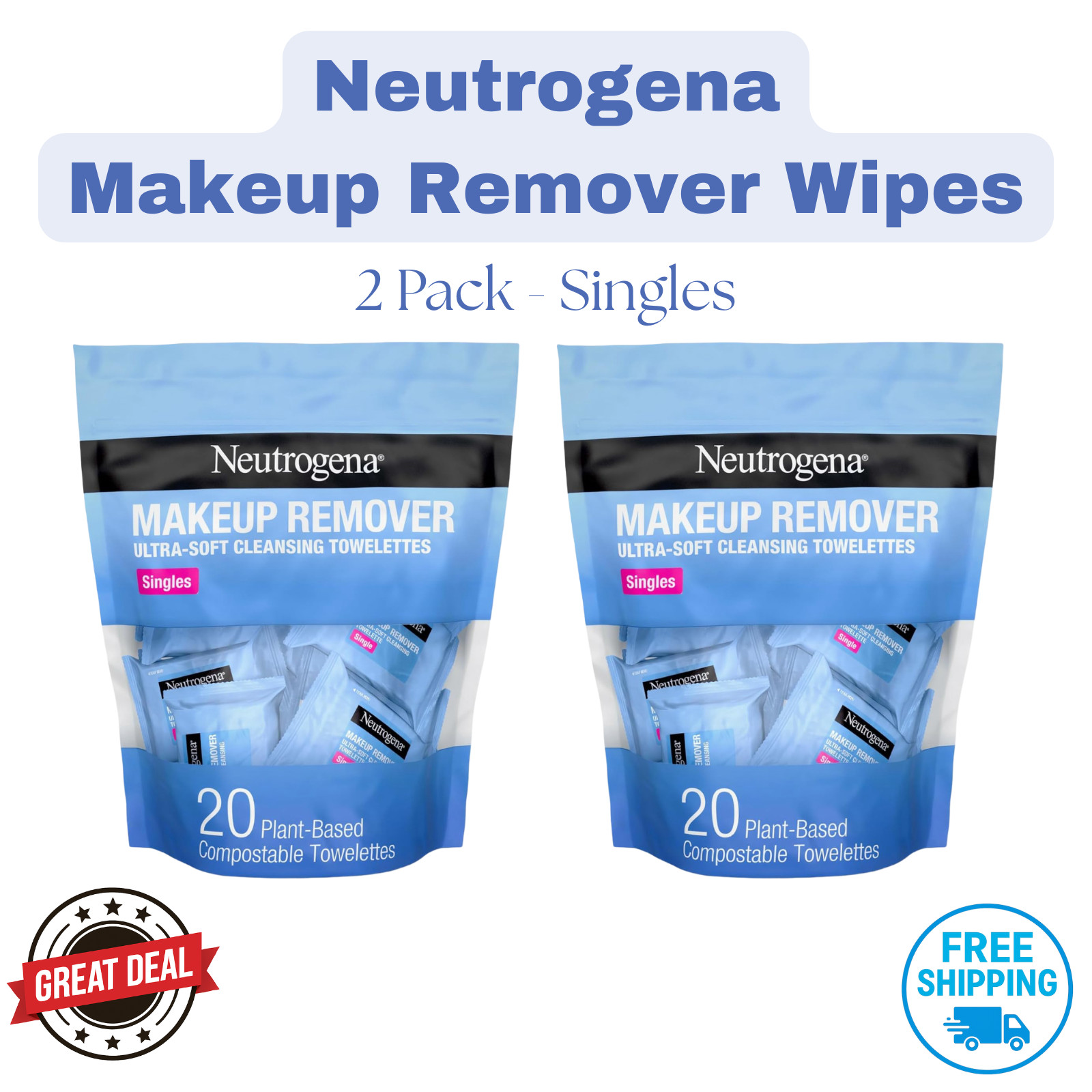 Neutrogena Makeup Remover Singles 20ct (2 Pack) Individually Wrapped Wipes