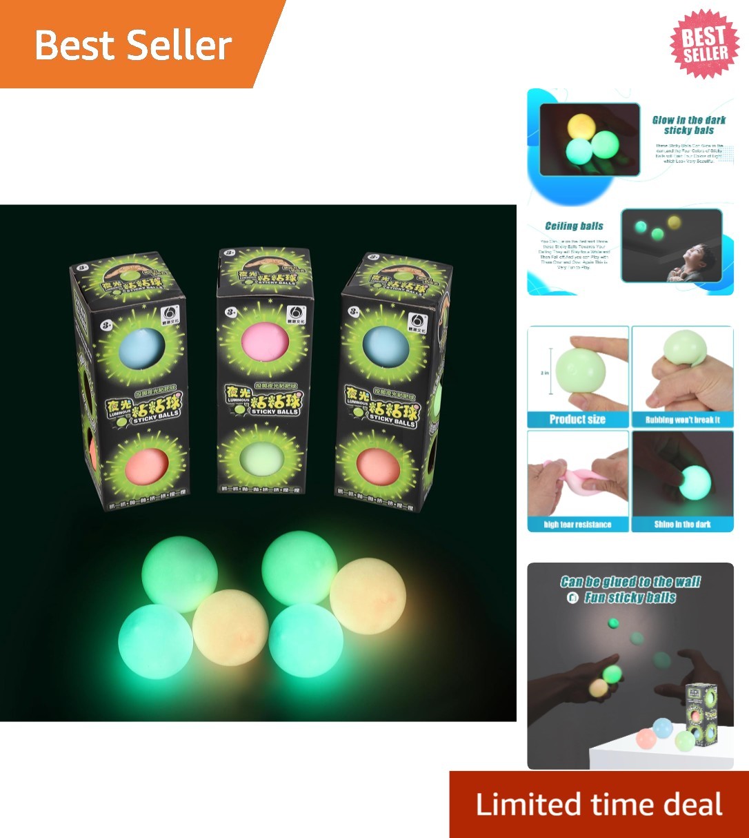 2.4in Dream Balls – Fun Glow in the Dark Ceiling Sticky Toys for Stress Relief