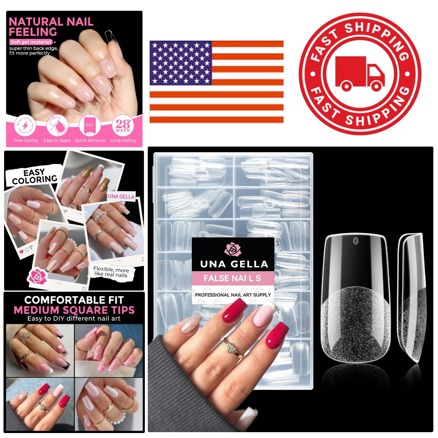 Versatile Square Nail Tips 216 Pieces Clear Press On for Acrylic and Gel Use