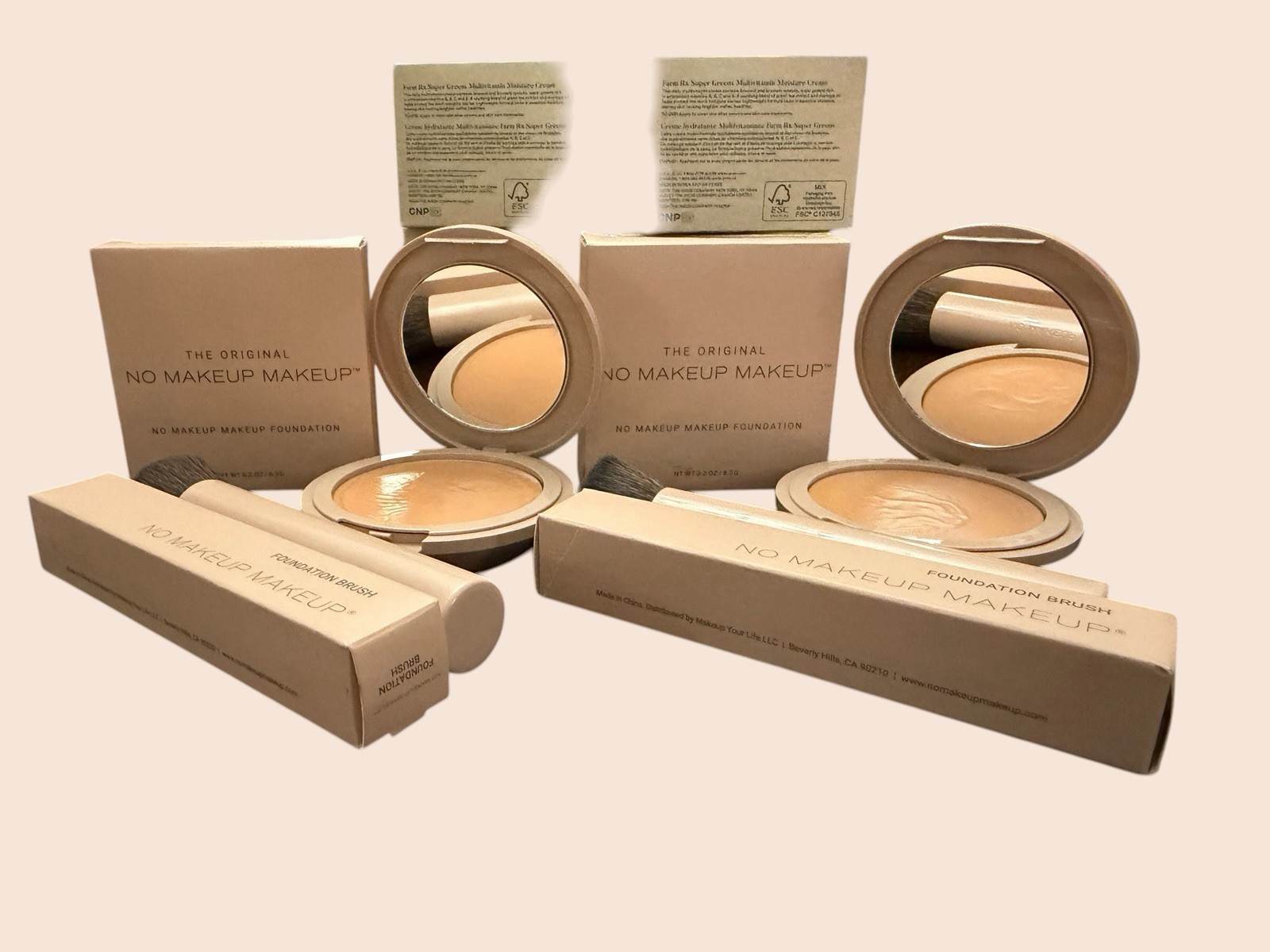 The Original No Makeup Makeup MEDIUM LOT x2 Foundation & Brushes Damaged