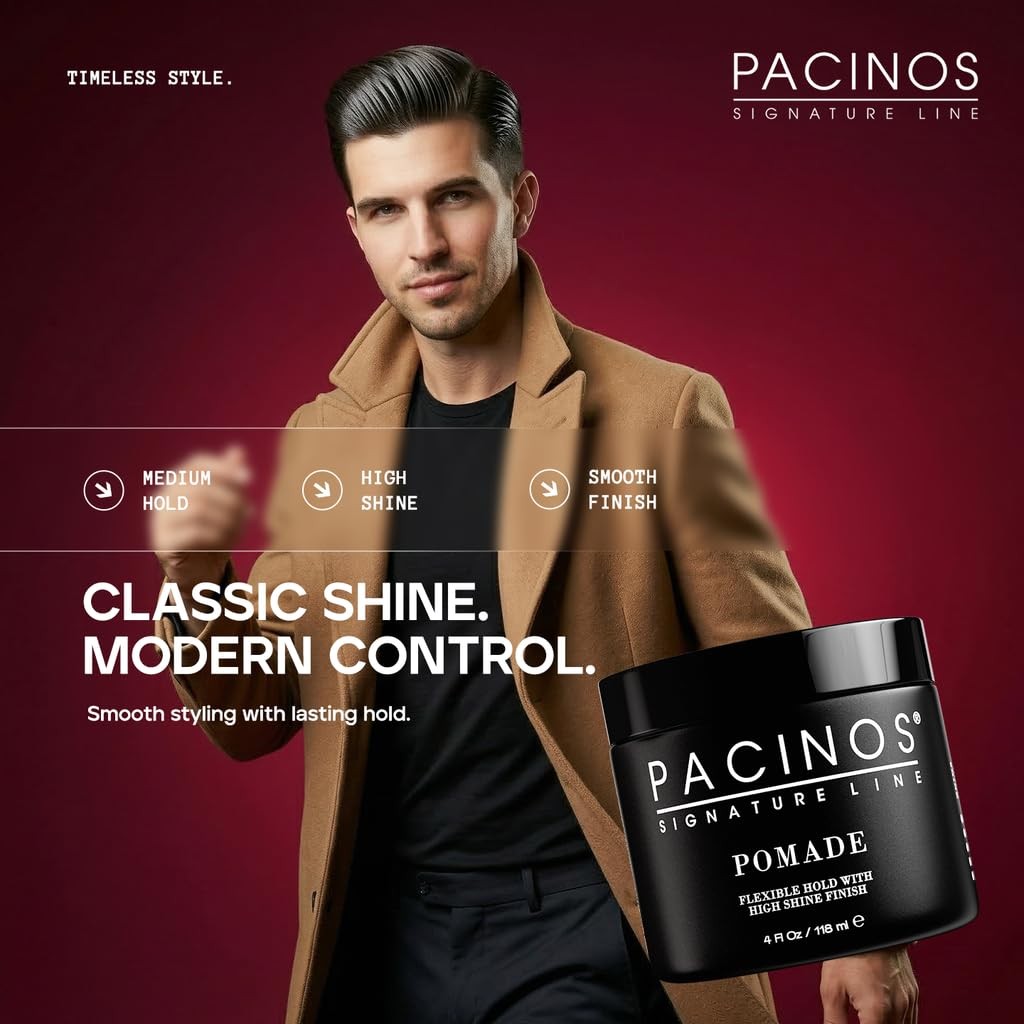 Pacinos Pomade – Flexible Hold, Frizz Control – 4 Fl Oz (Pack of 1), BLACK