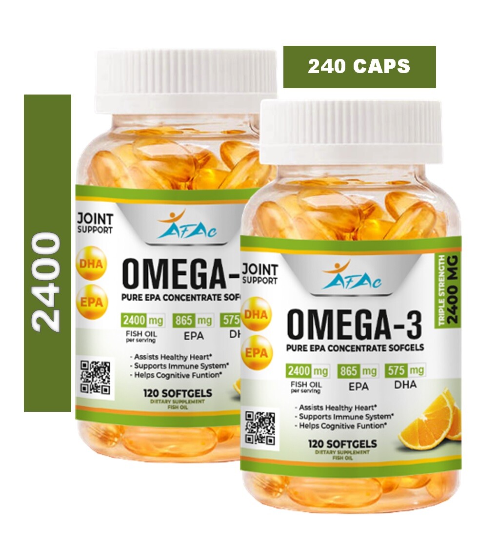Omega 3 Fish Oil Capsules 3x Strength 2400mg EPA & DHA, Highest Potency