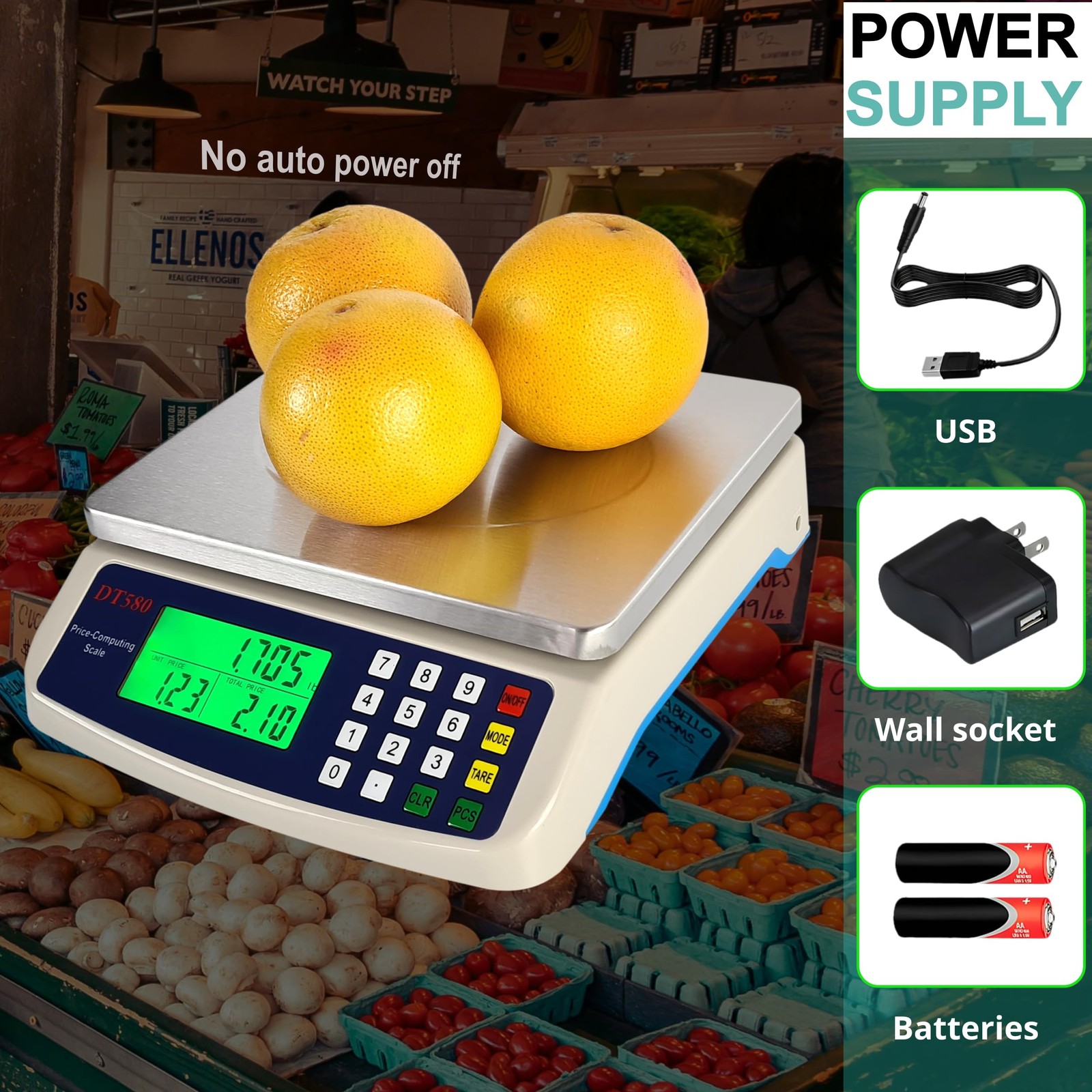 Eosphorus Commercial Weight-Price Scale 40kg / 1g, Letter Paper Size, White