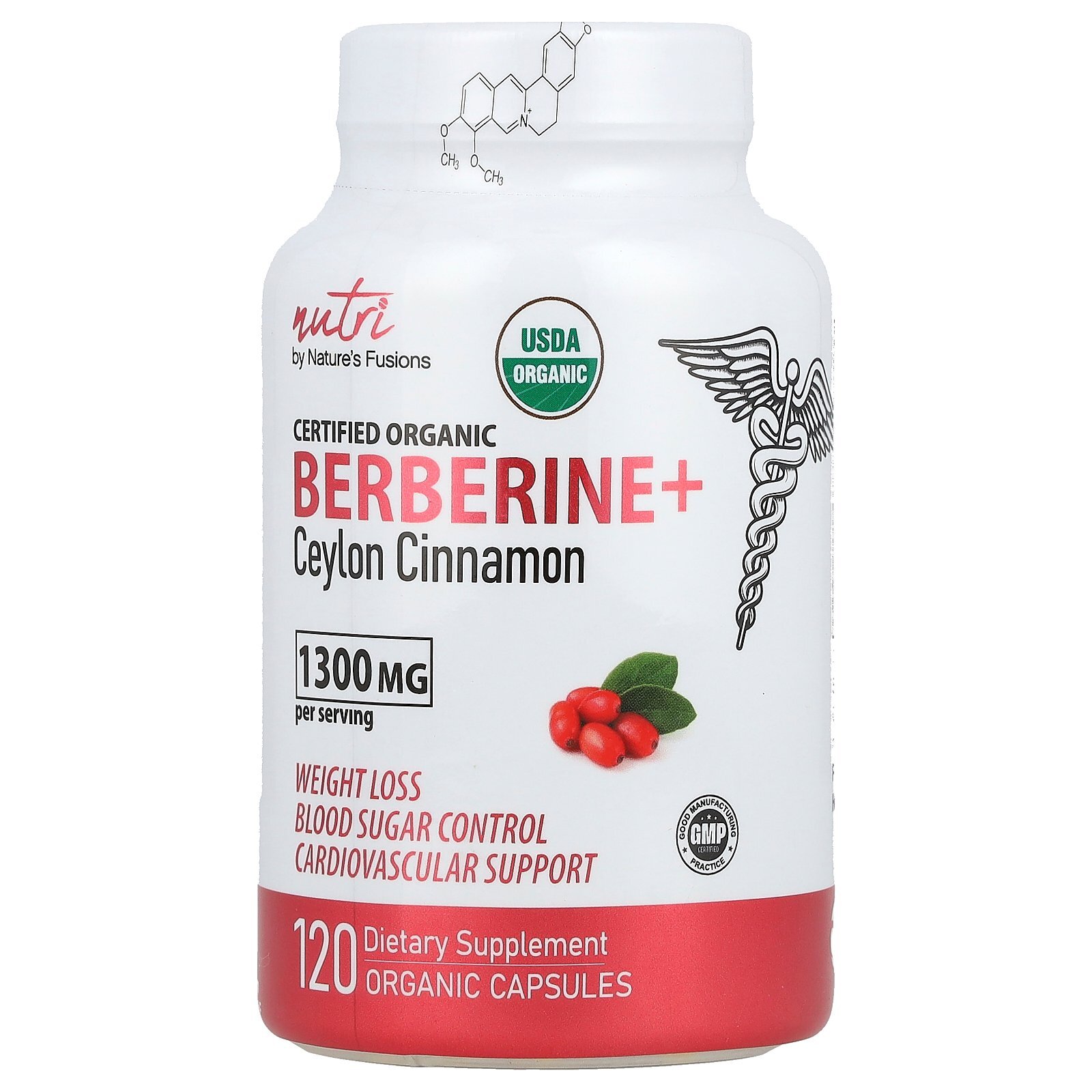 Nutri, Organic Berberine+ Ceylon Cinnamon, 1,300 mg, 120 Organic Capsules (650