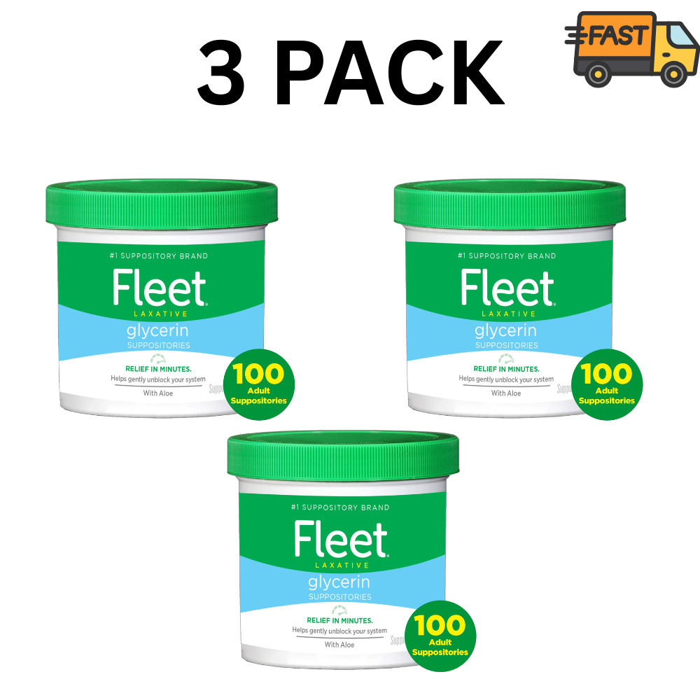 Fleet Adult Glycerin Suppositories 100 Count Pack of 3 Laxative Relief 300 Ct