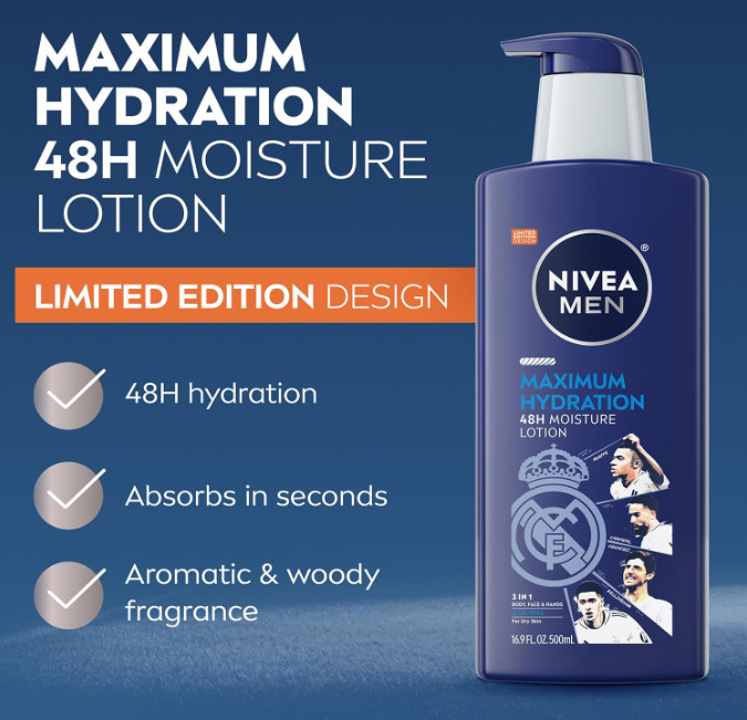 NIVEA MEN Real Madrid Limited Edition Design Maximum Hydration 48-Hour, 16.9 Oz