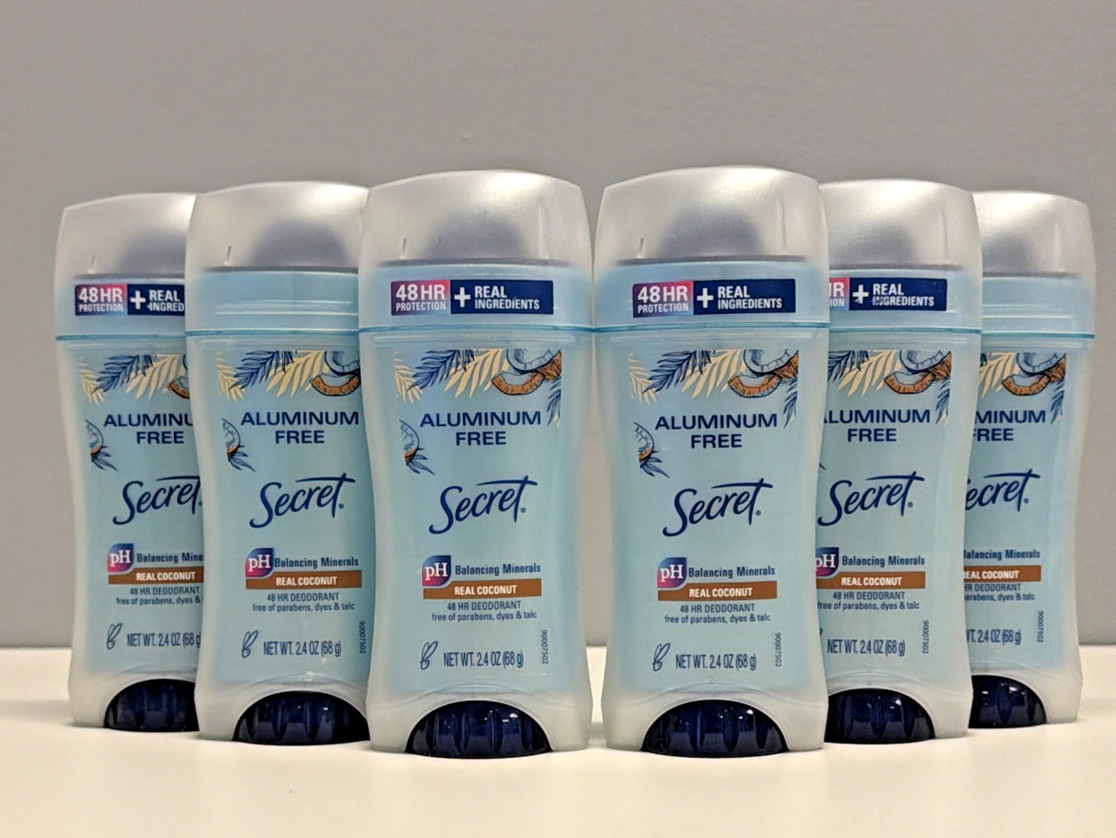 6-Pack Secret Aluminum-Free Real Coconut 48-HR Deodorant – 2.4 fl oz (NEW)