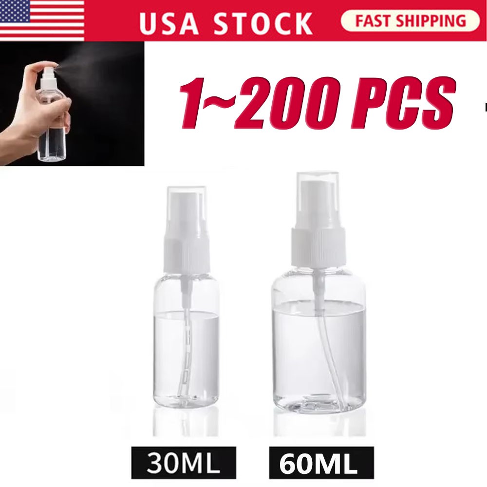 1~200PC 30ml/60ml Travel Spray Bottle Plastic Transparent Perfume Empty Atomizer