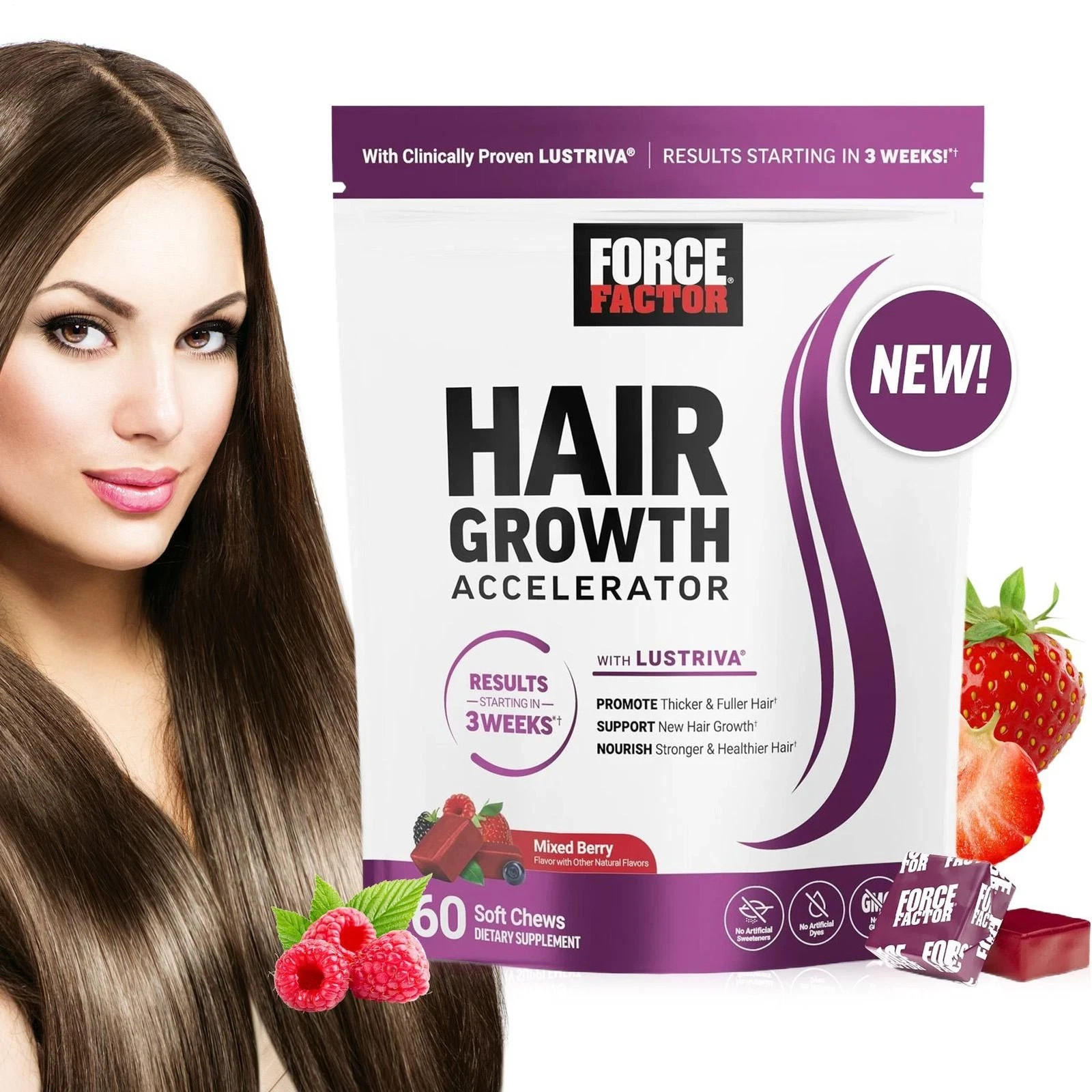 Force Factor Hair Growth Accelerator Soft Chews, Hair Growth Vitamins For Women