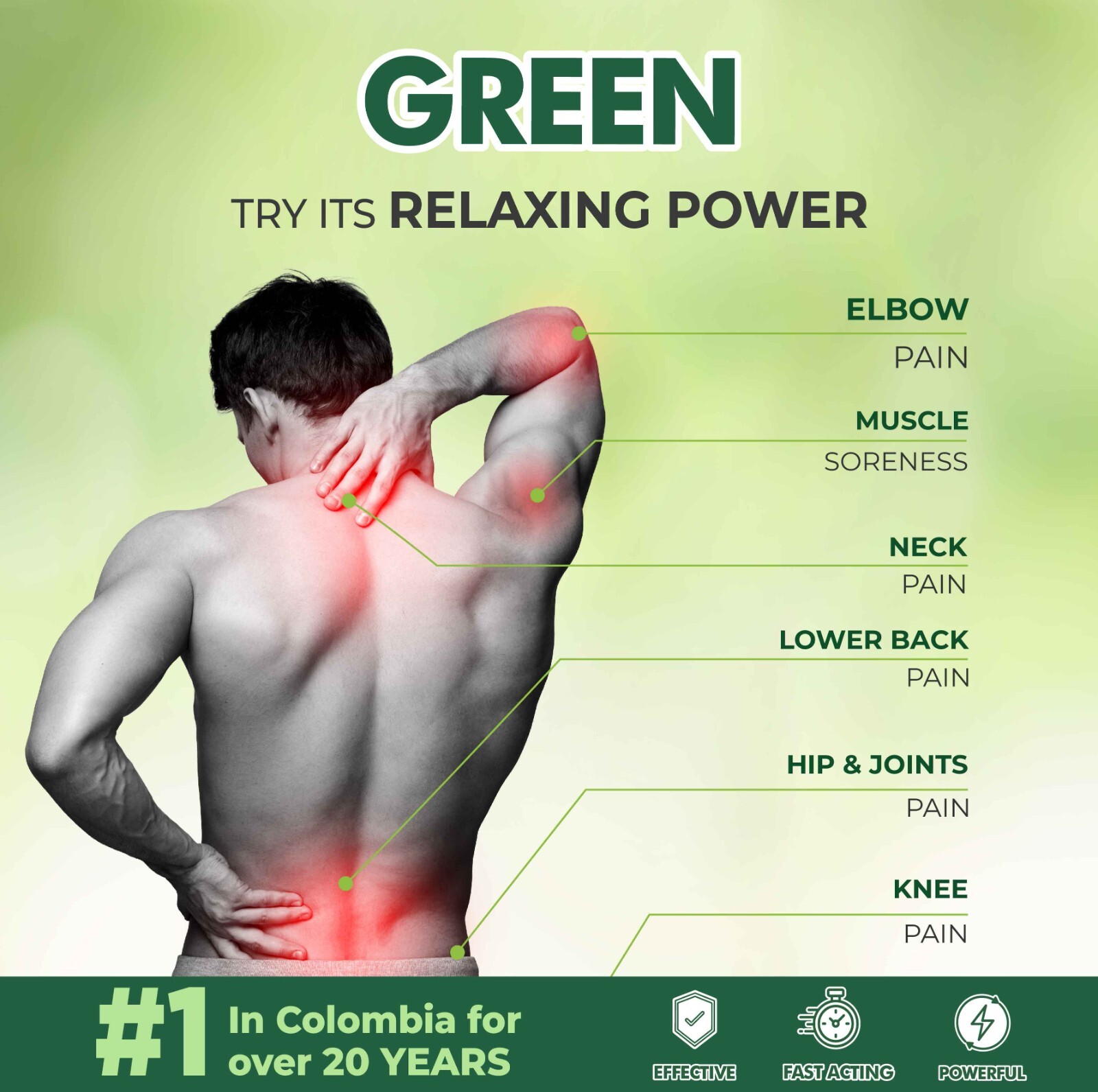 3-Pack Green Pain Relief and Recovery Menthol Eucalyptus Arnica ROLL-ON