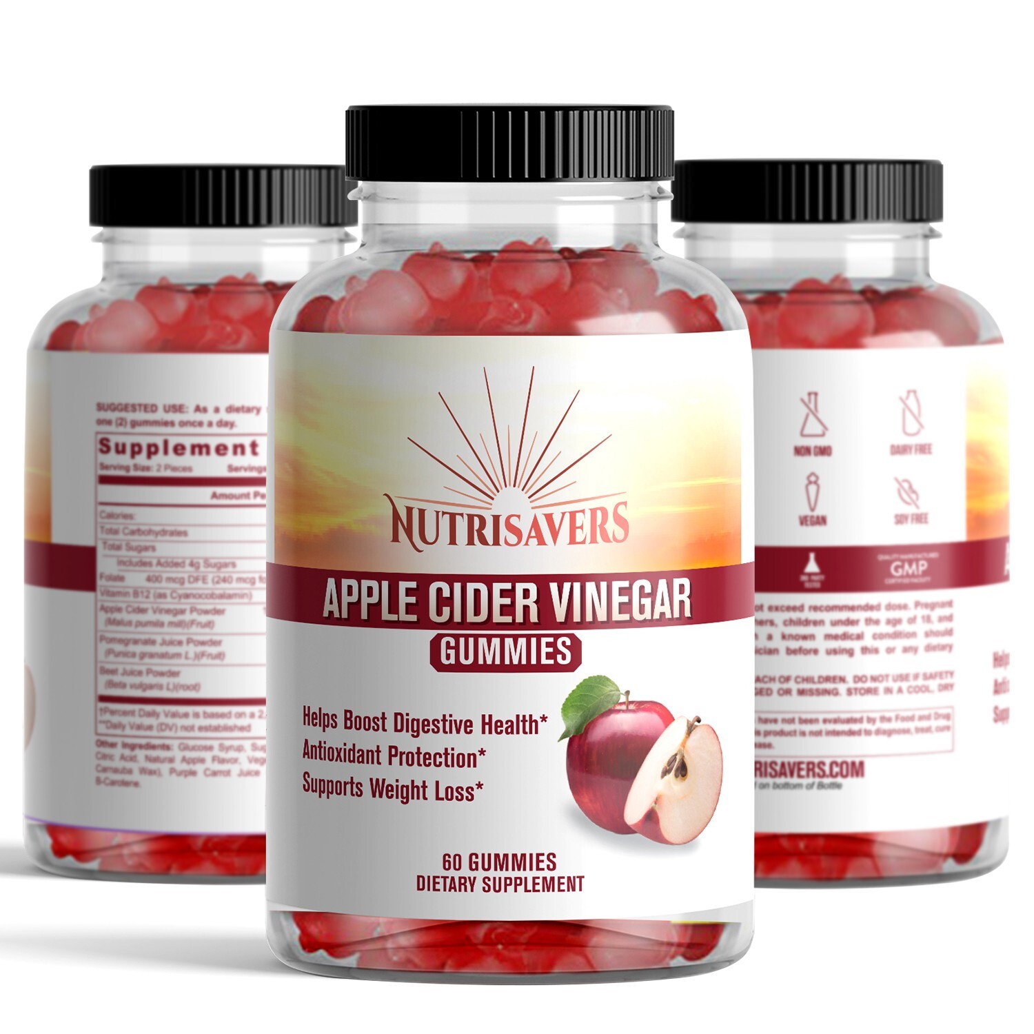 Apple Cider Vinegar Gummies Diet Supplement for Digestion – 60 Count, Pack of 3